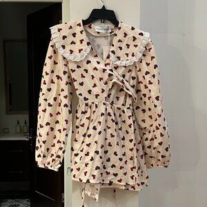 NWT Sabina Sommer Heart Wrap Blouse Size L Peter Pan Collar